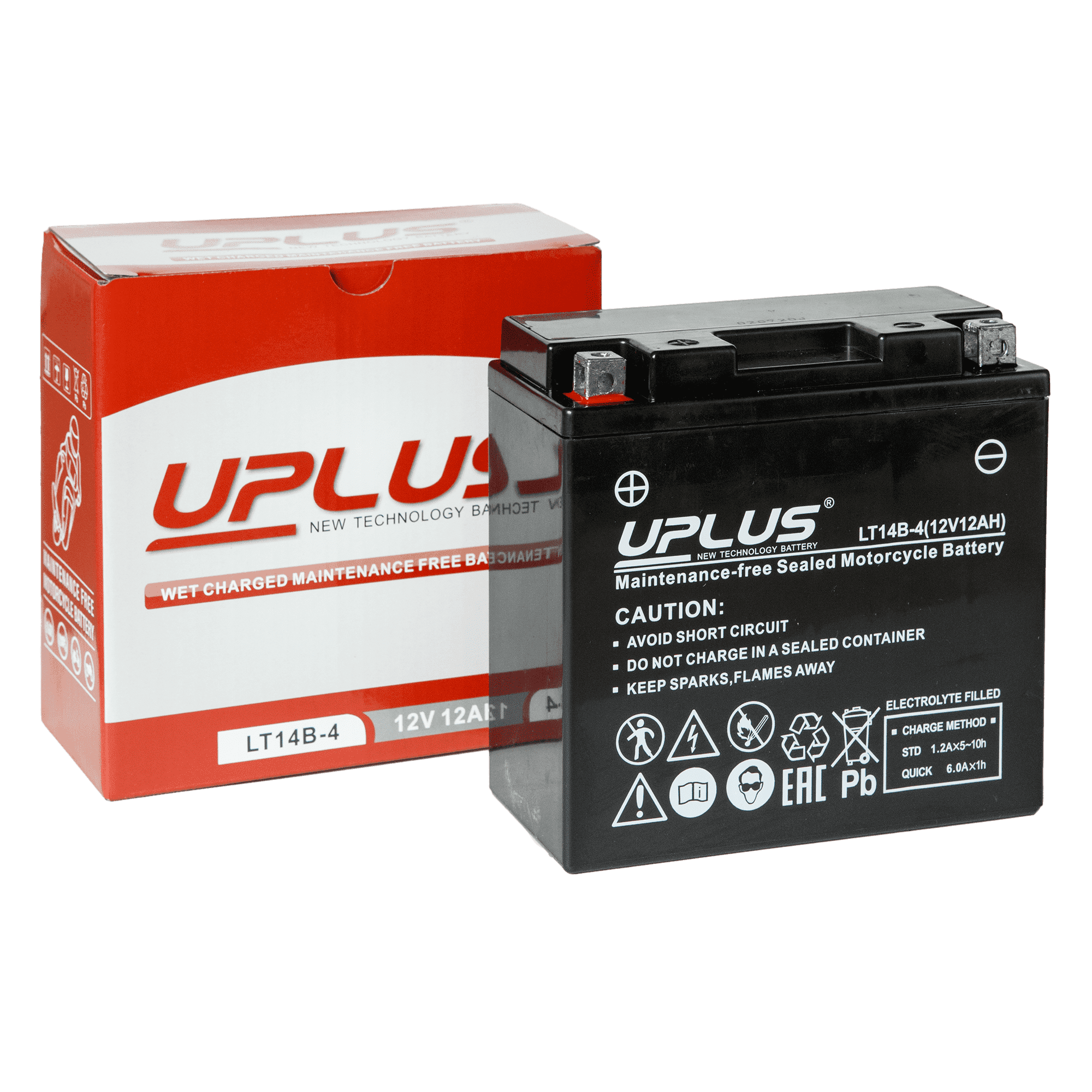 Мотоциклетная аккумуляторная батарея UPLUS SuperStart LT14B-4, 12 Ач, 1/0