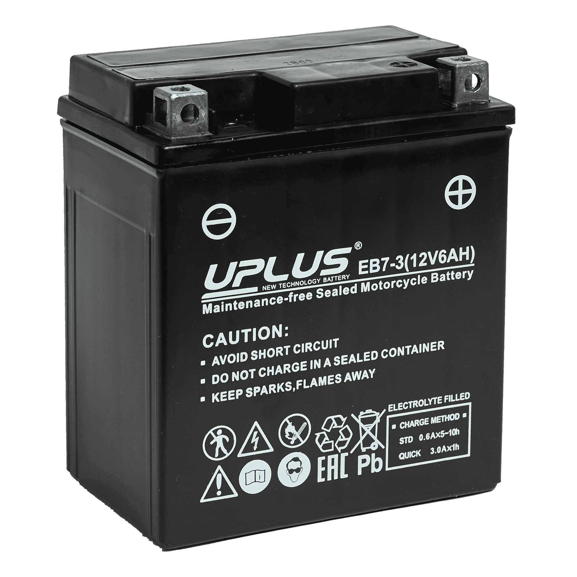 Мотоциклетная аккумуляторная батарея UPLUS High Performance  EB7-3, 6 Ач, 0/1