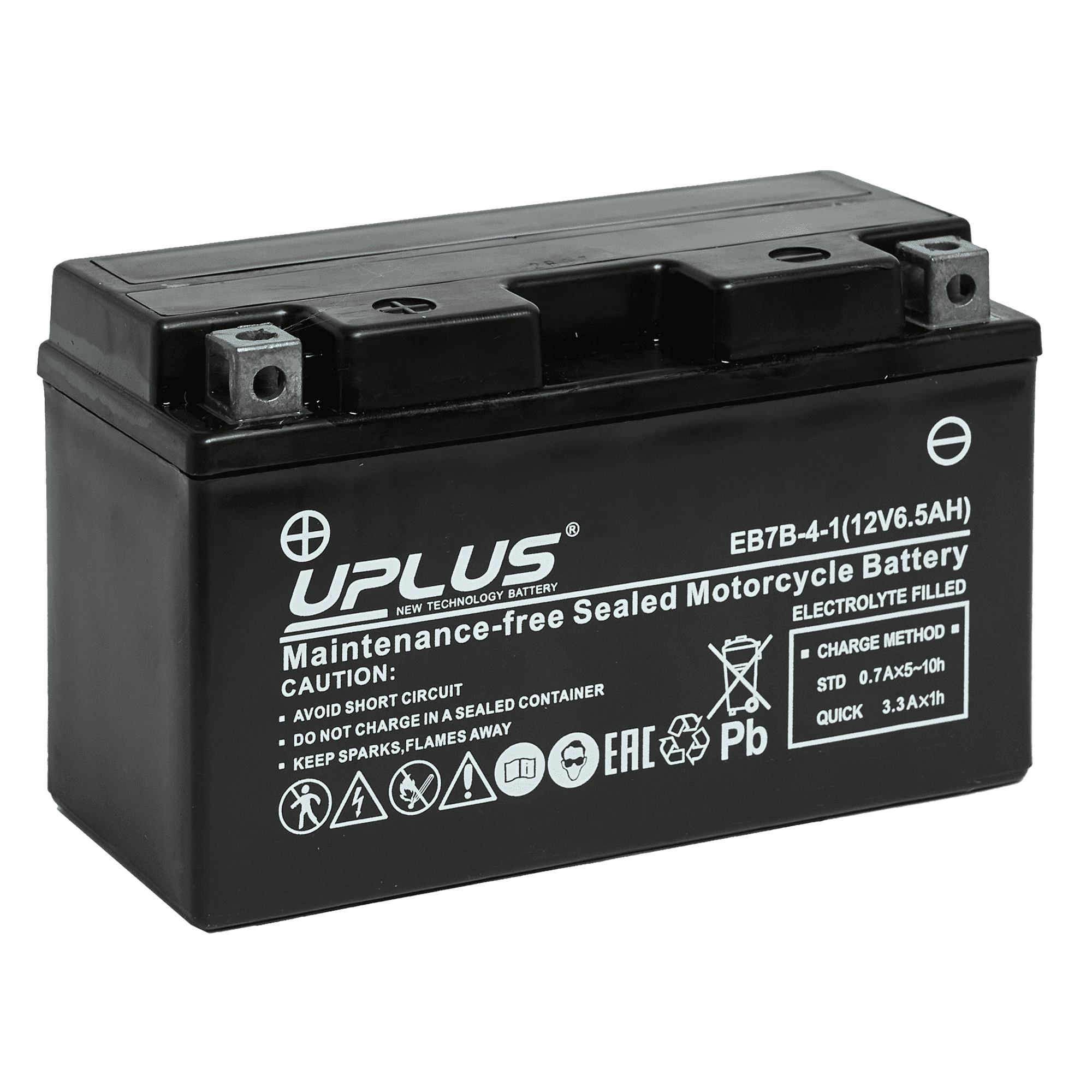 Мотоциклетная аккумуляторная батарея UPLUS High Performance  EB7B-4-1, 6,5 Ач, 1/0