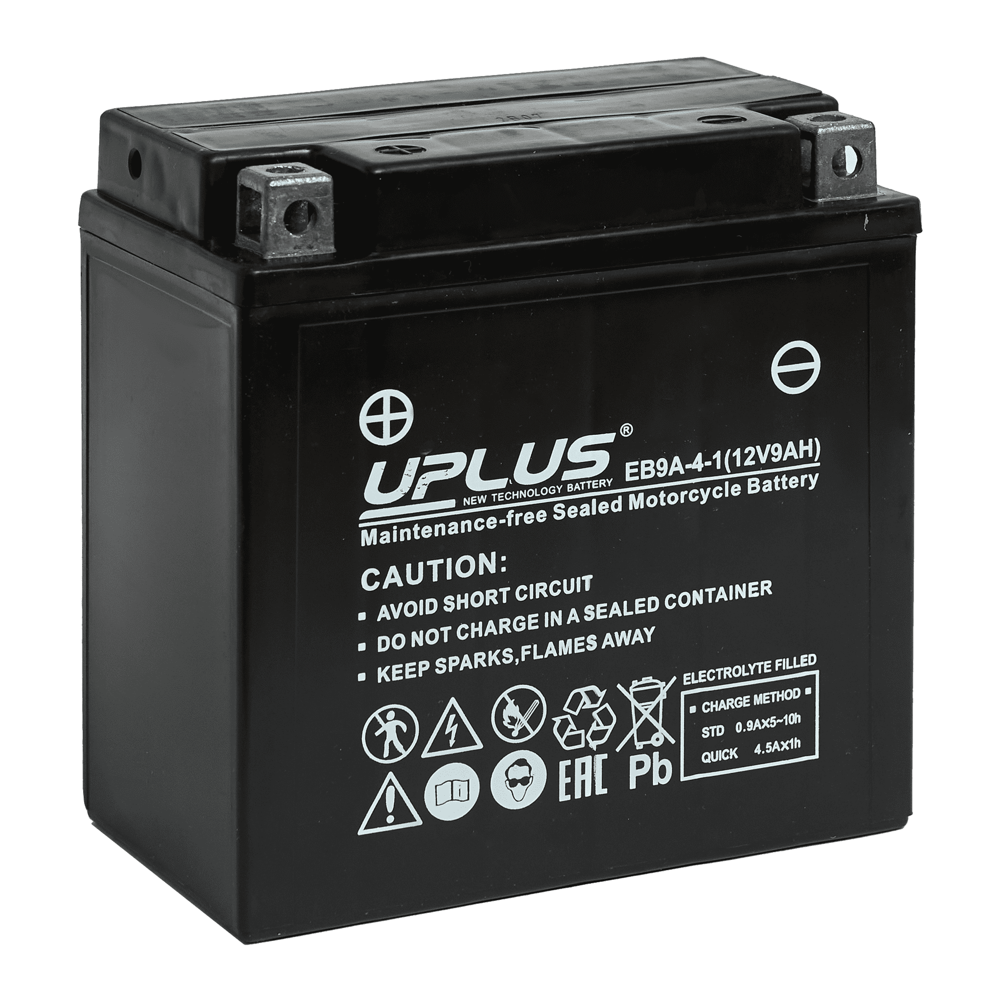 Мотоциклетная аккумуляторная батарея UPLUS High Performance  EB9A-4, 9 Ач, 1/0