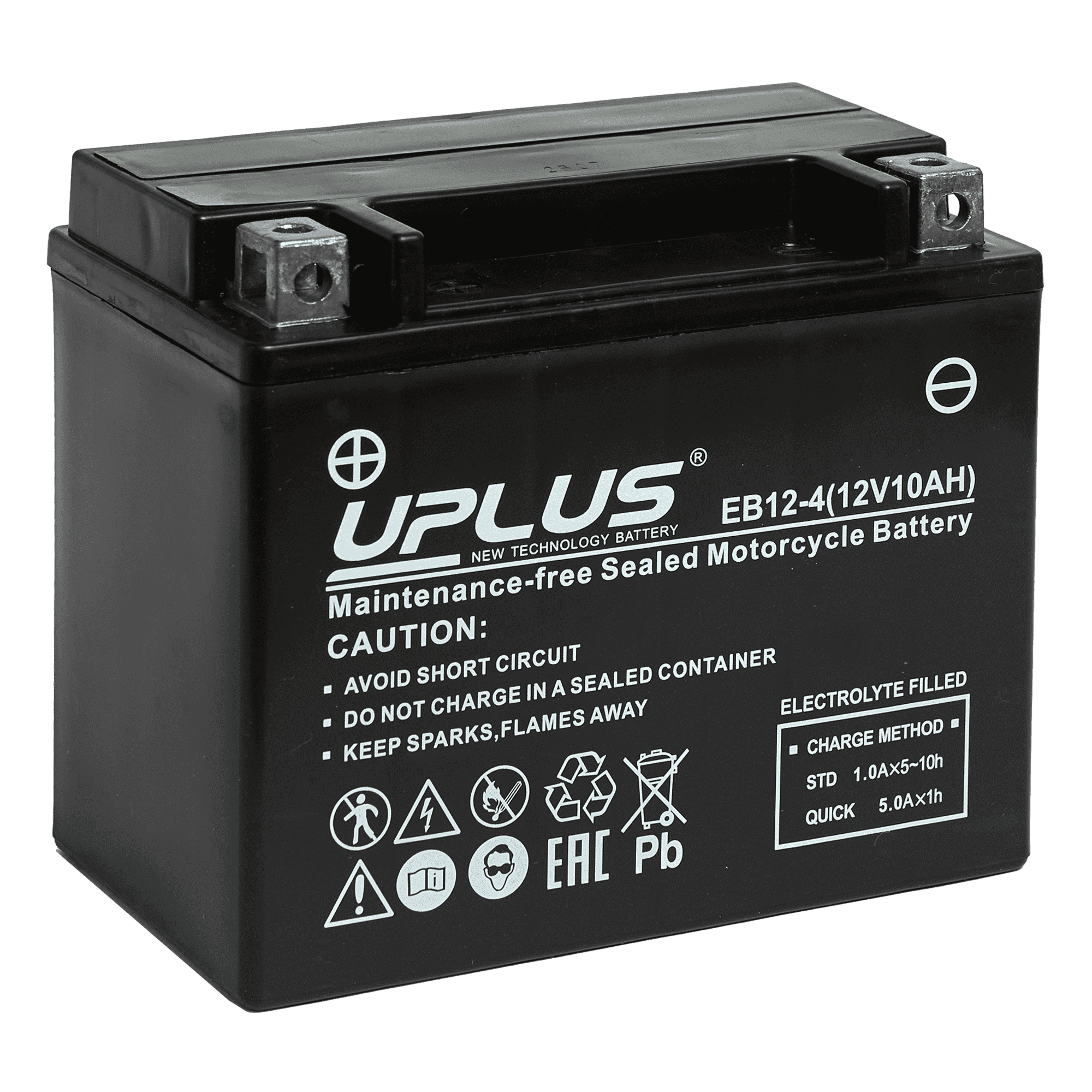 Мотоциклетная аккумуляторная батарея UPLUS High Performance  EB12-4, 10 Ач, 1/0