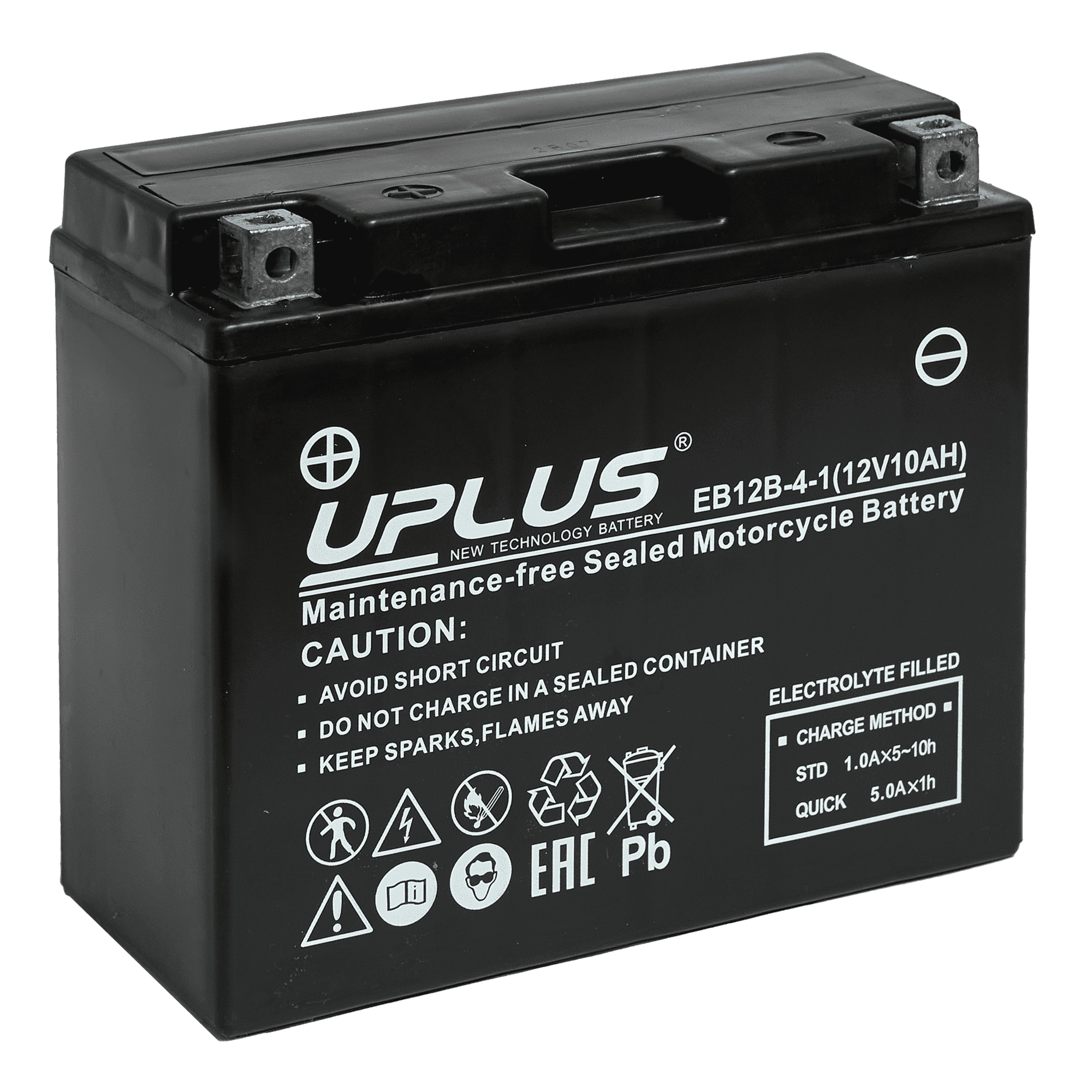 Мотоциклетная аккумуляторная батарея UPLUS High Performance  EB12B-4-1, 10 Ач, 1/0
