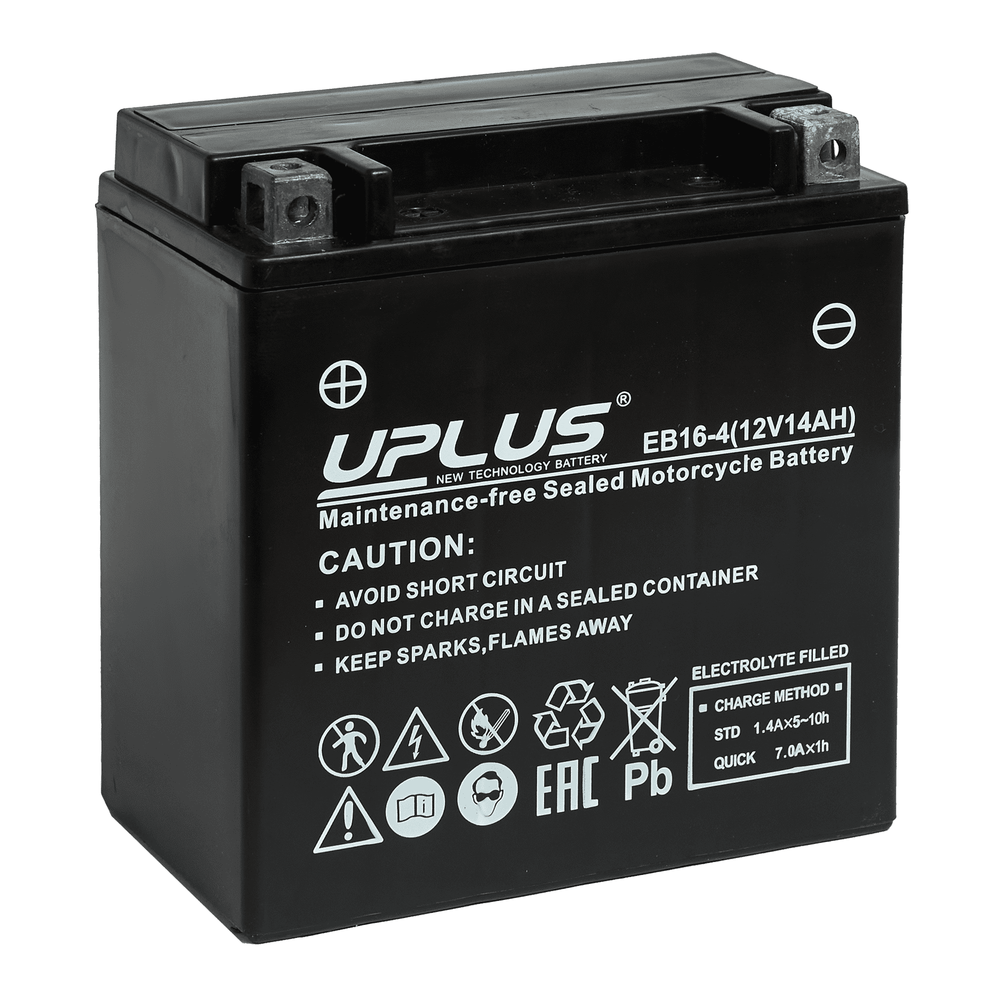 Мотоциклетная аккумуляторная батарея UPLUS High Performance  EB16-4, 14 Ач, 1/0