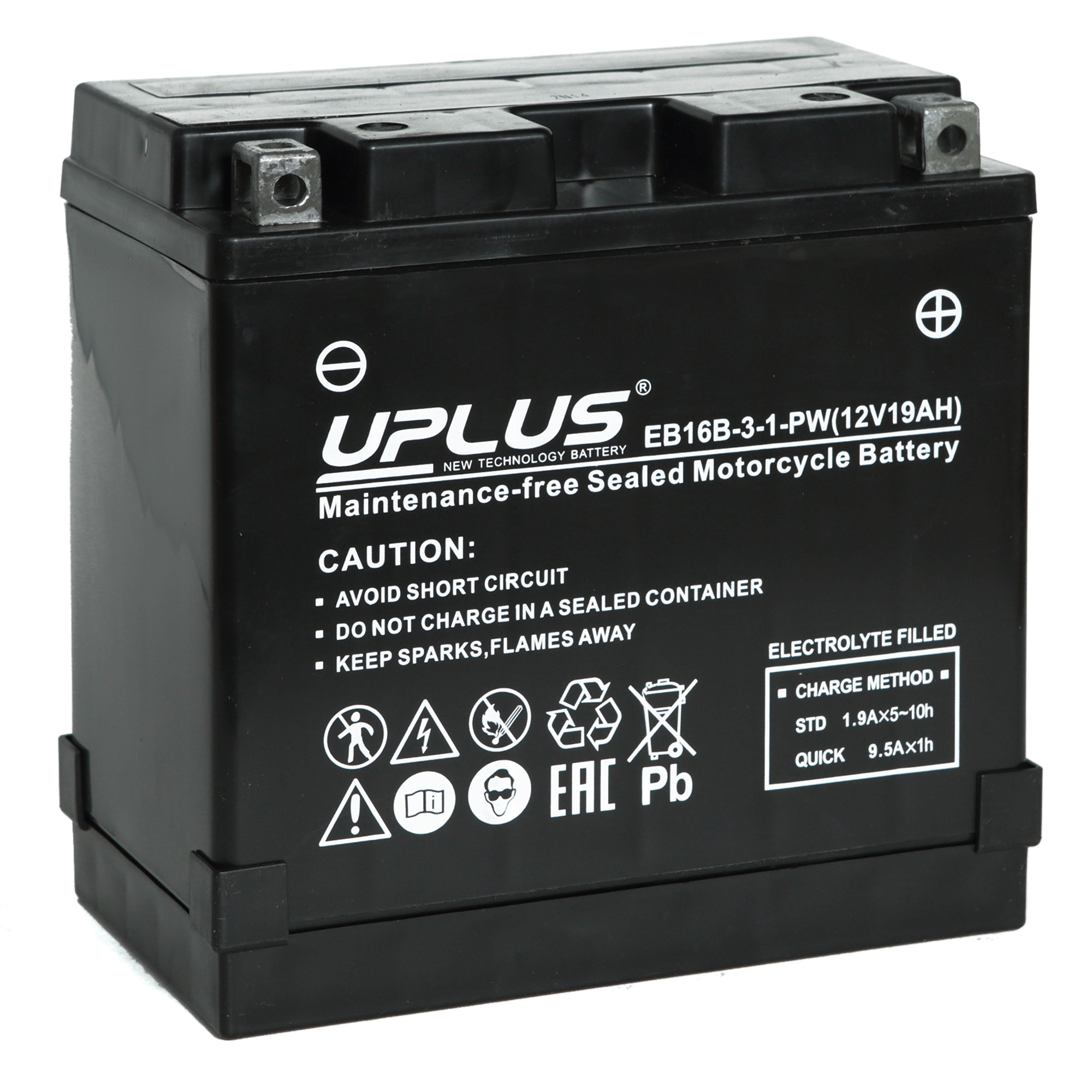 Мотоциклетная аккумуляторная батарея UPLUS High Performance  EB16B-3-1-PW, 19 Ач, 0/1