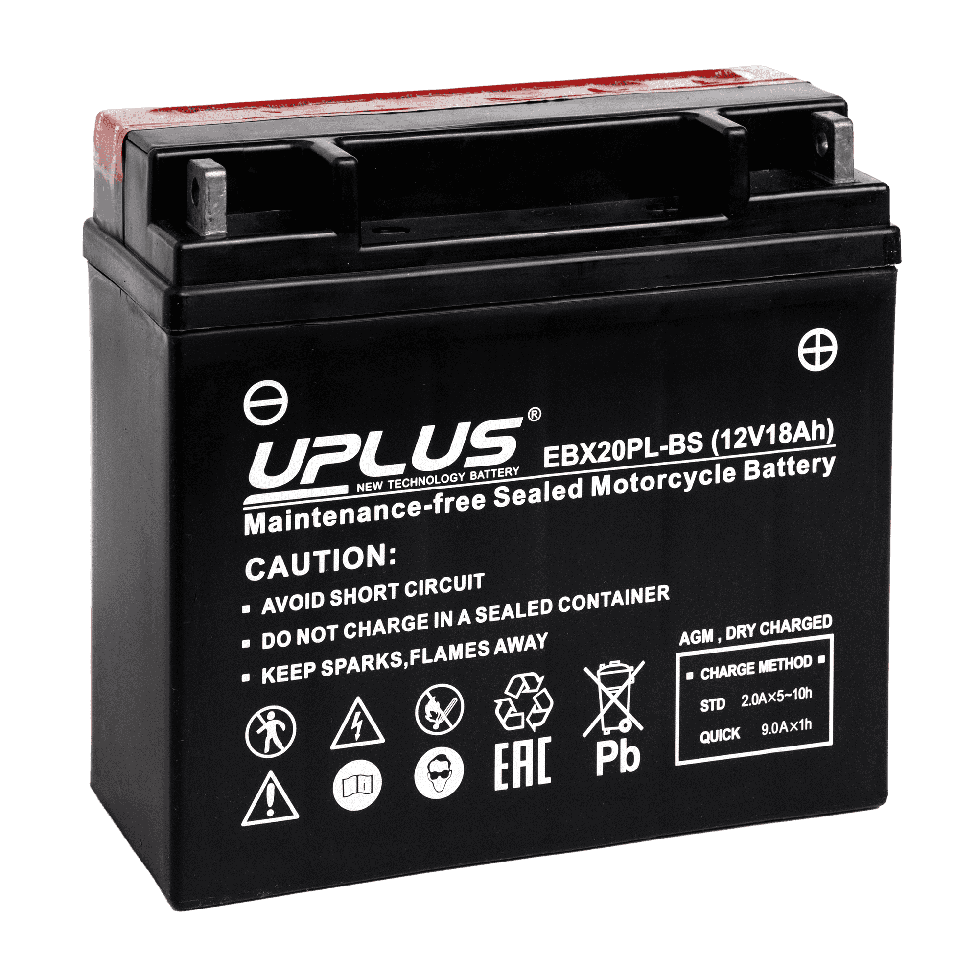 Мотоциклетная аккумуляторная батарея UPLUS High Performance  EBX20HL-BS, 18 Ач, 0/1