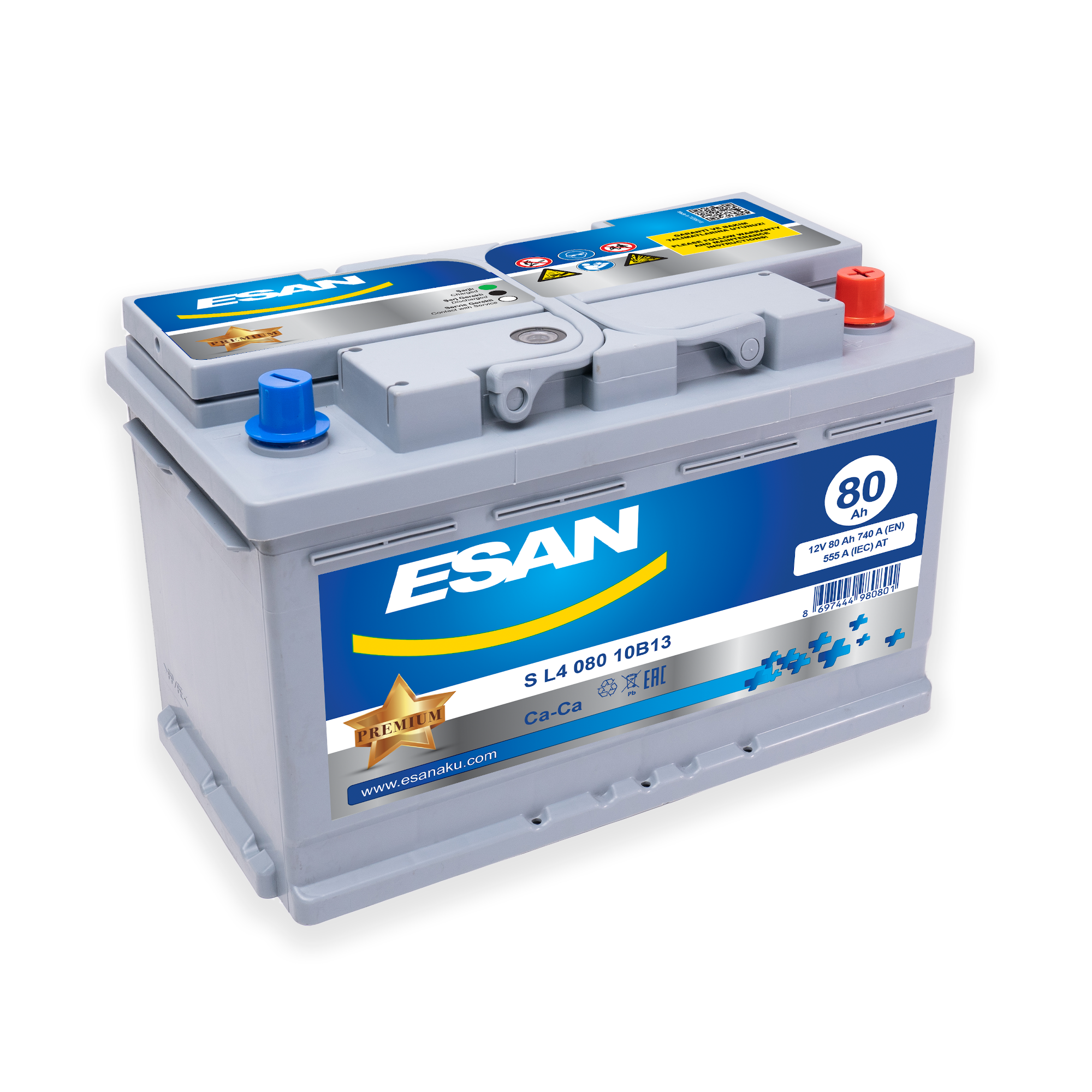 Автомобильная аккумуляторная батарея ESAN SMF S L4 080 10B13, 80 Ач, L4 DIN, 0/1