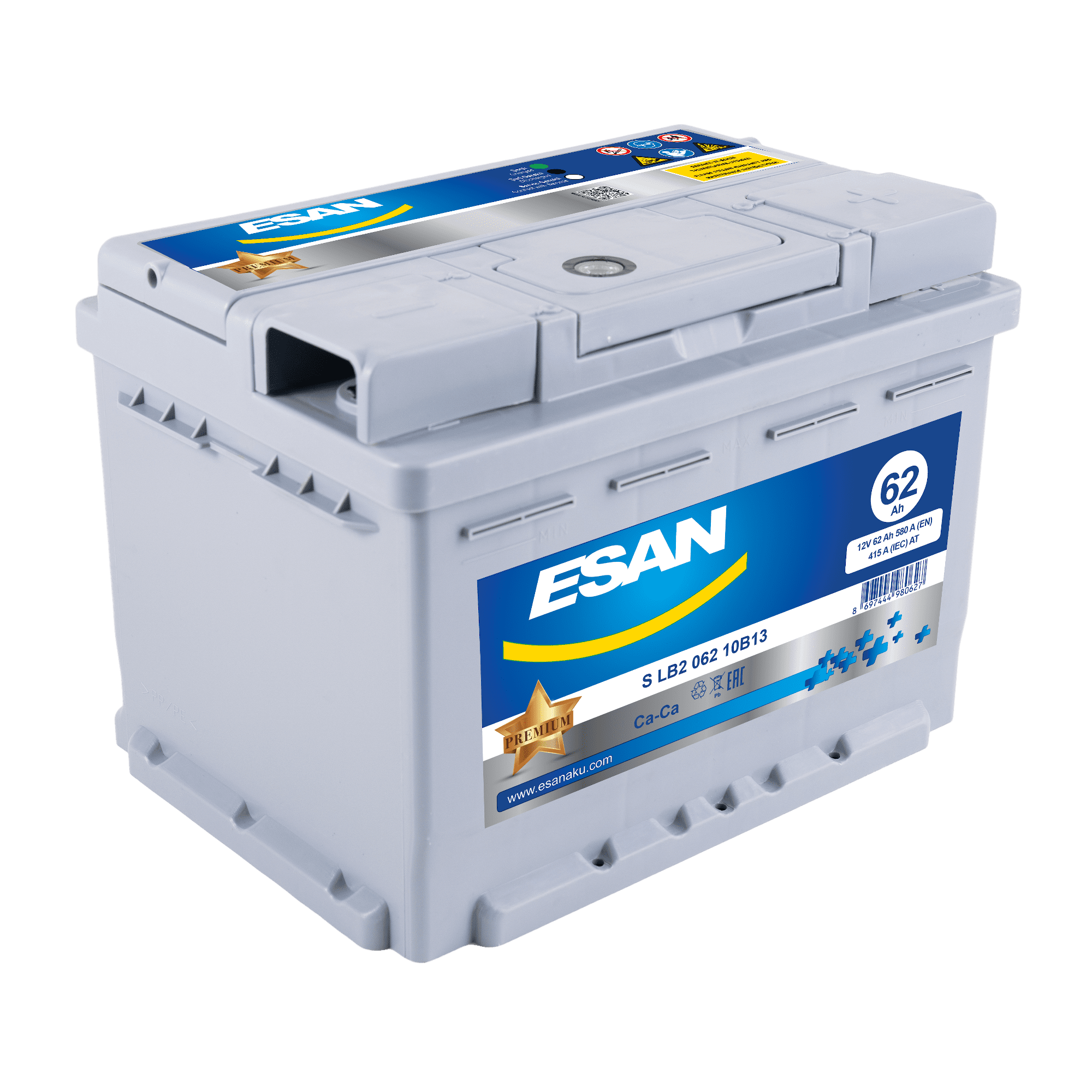 Автомобильная аккумуляторная батарея ESAN SMF S LB2 062 10B13, 62 Ач, LB2 DIN, 0/1