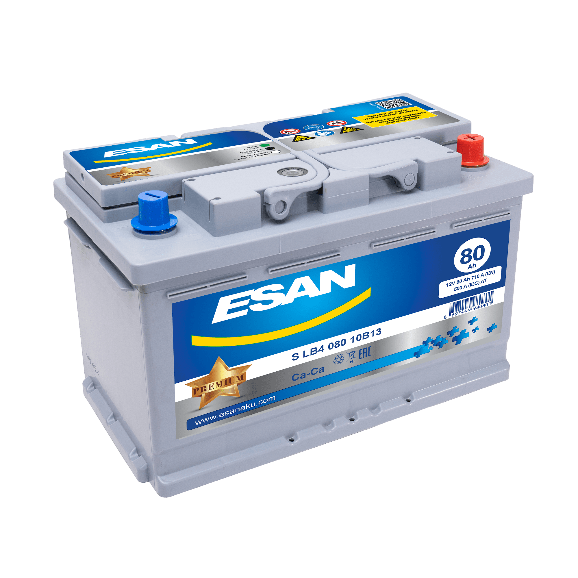 Автомобильная аккумуляторная батарея ESAN SMF S LB4 080 10B13, 80 Ач, LB4 DIN, 0/1