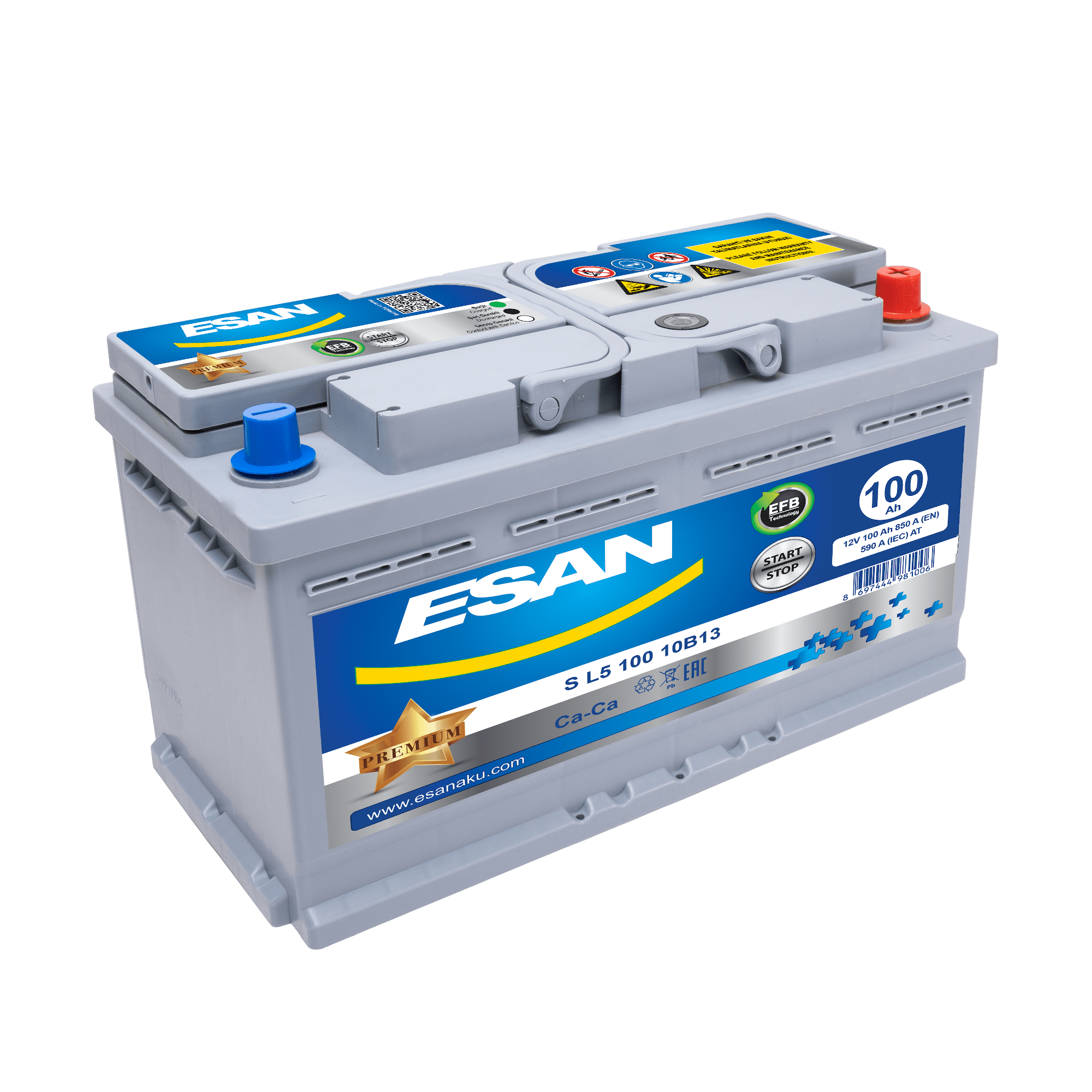 Автомобильная аккумуляторная батарея ESAN EFB Start-Stop S L5 100 10B13, 100 Ач, L5 DIN EFB, 0/1