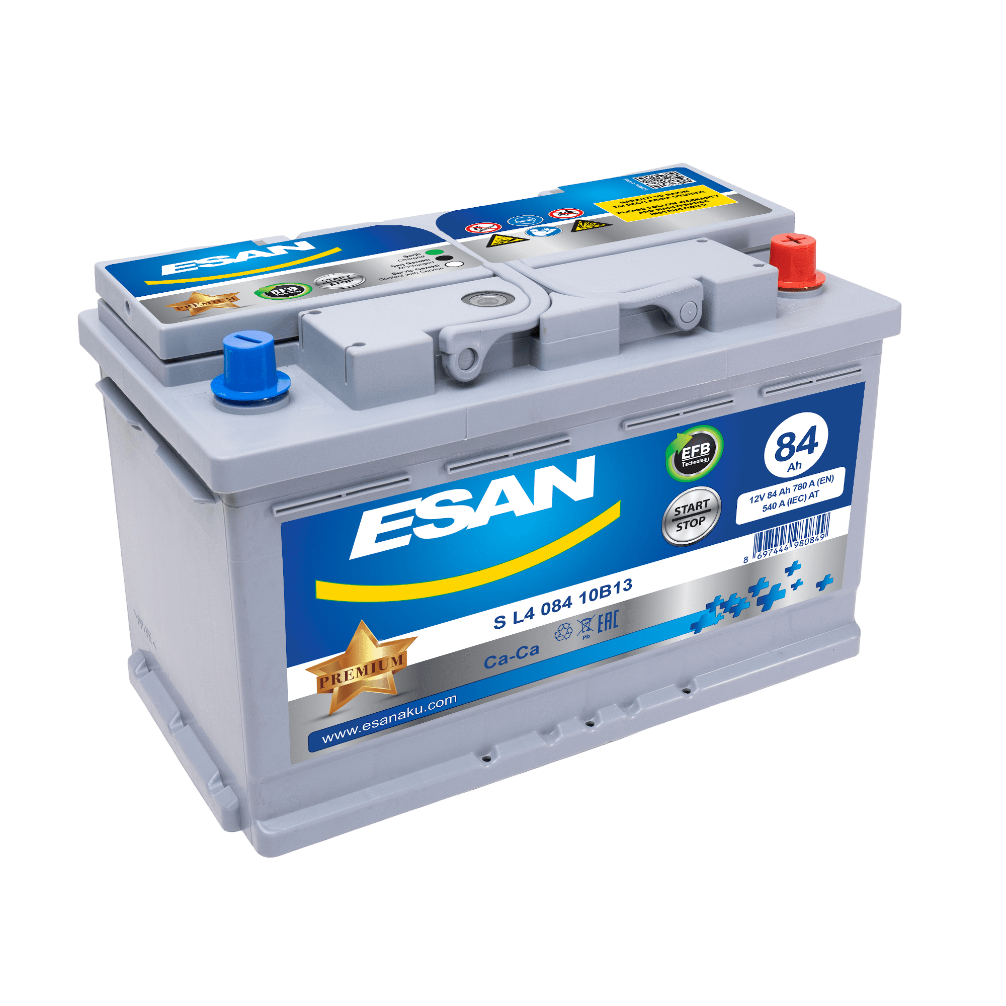 Автомобильная аккумуляторная батарея ESAN EFB Start-Stop S L4 084 10B13, 84 Ач, L4 DIN EFB, 0/1