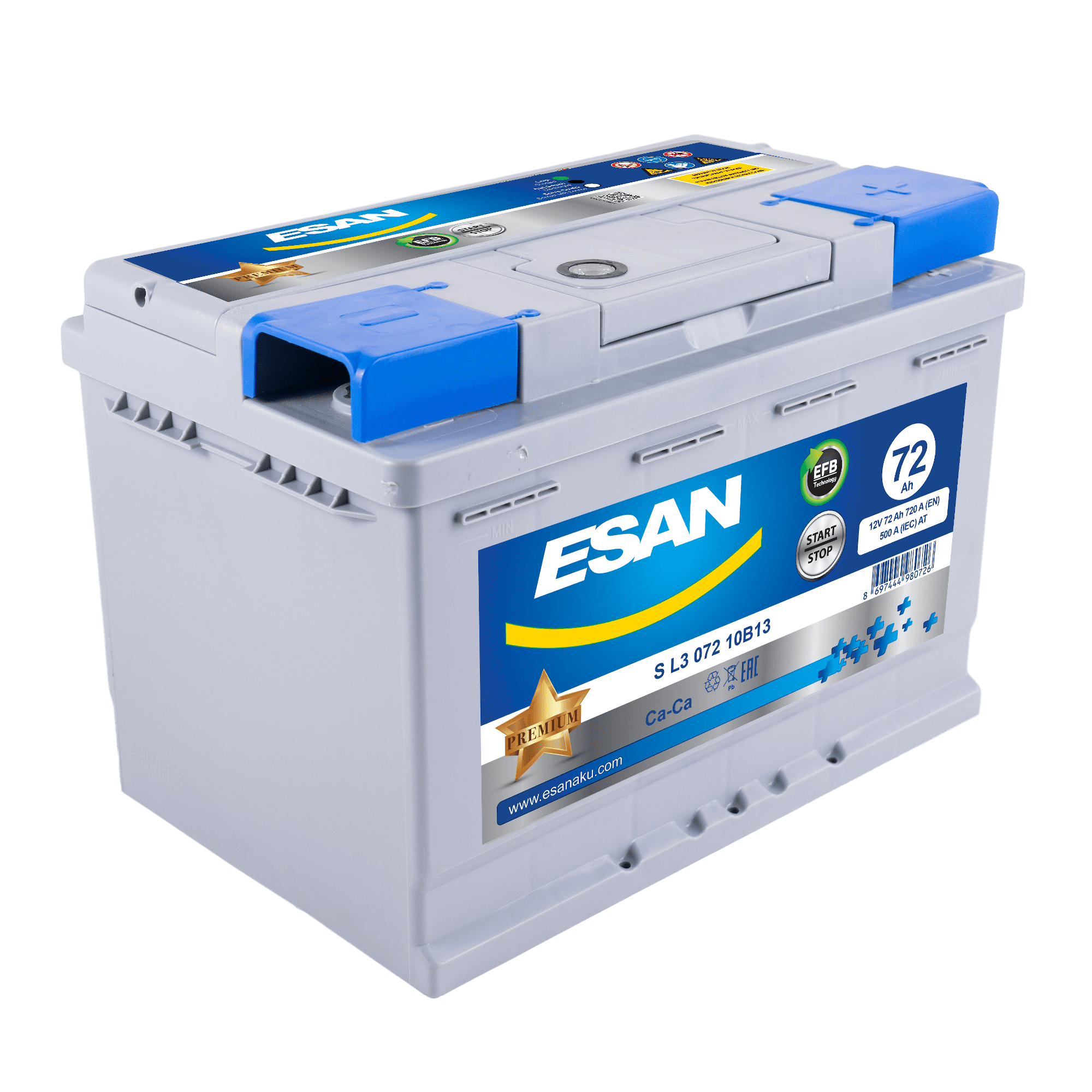 Автомобильная аккумуляторная батарея ESAN EFB Start-Stop S L3 072 10B13, 72 Ач, L3 DIN EFB, 0/1