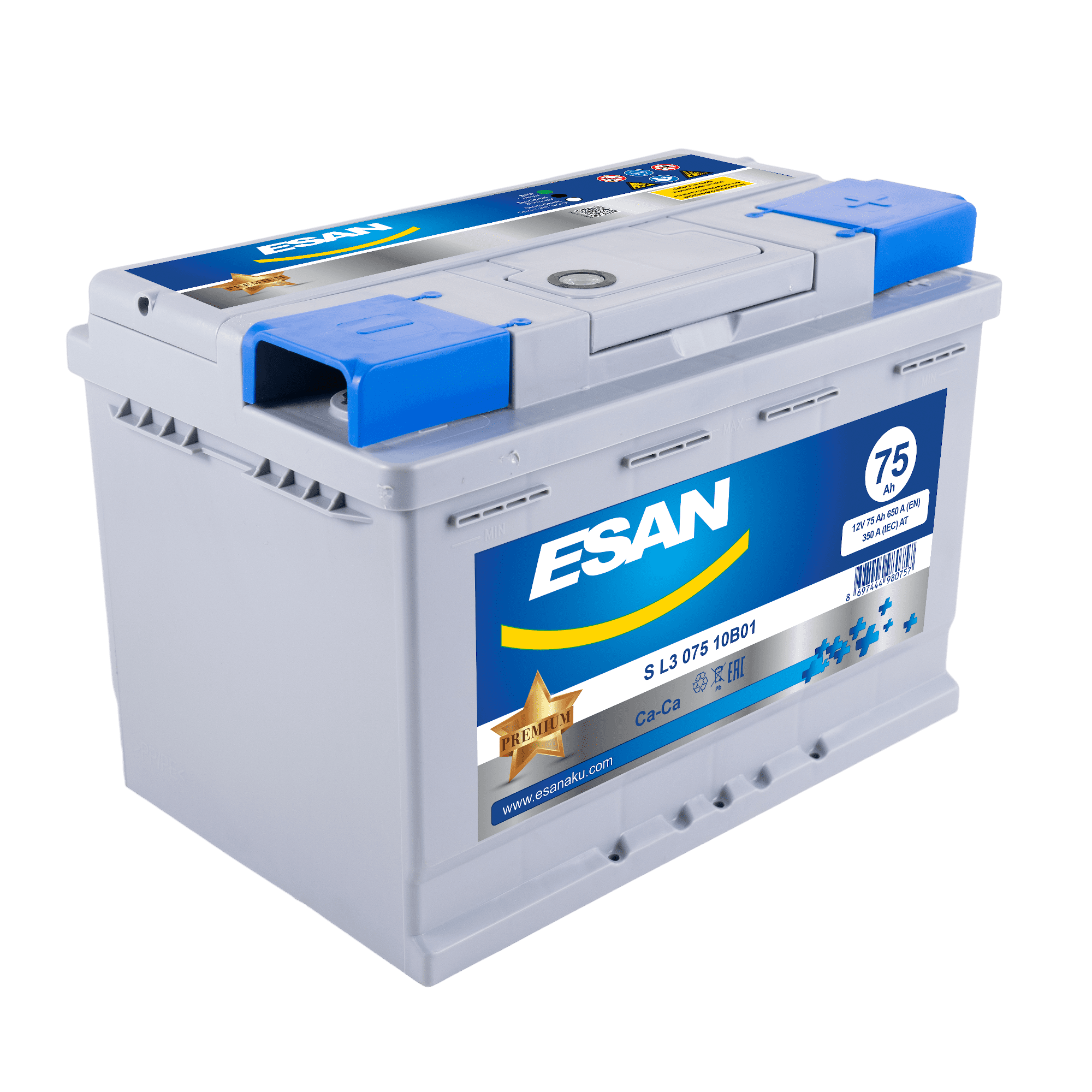 Автомобильная аккумуляторная батарея ESAN SMF S L3 075 10B01, 75 Ач, L3 DIN, 0/1