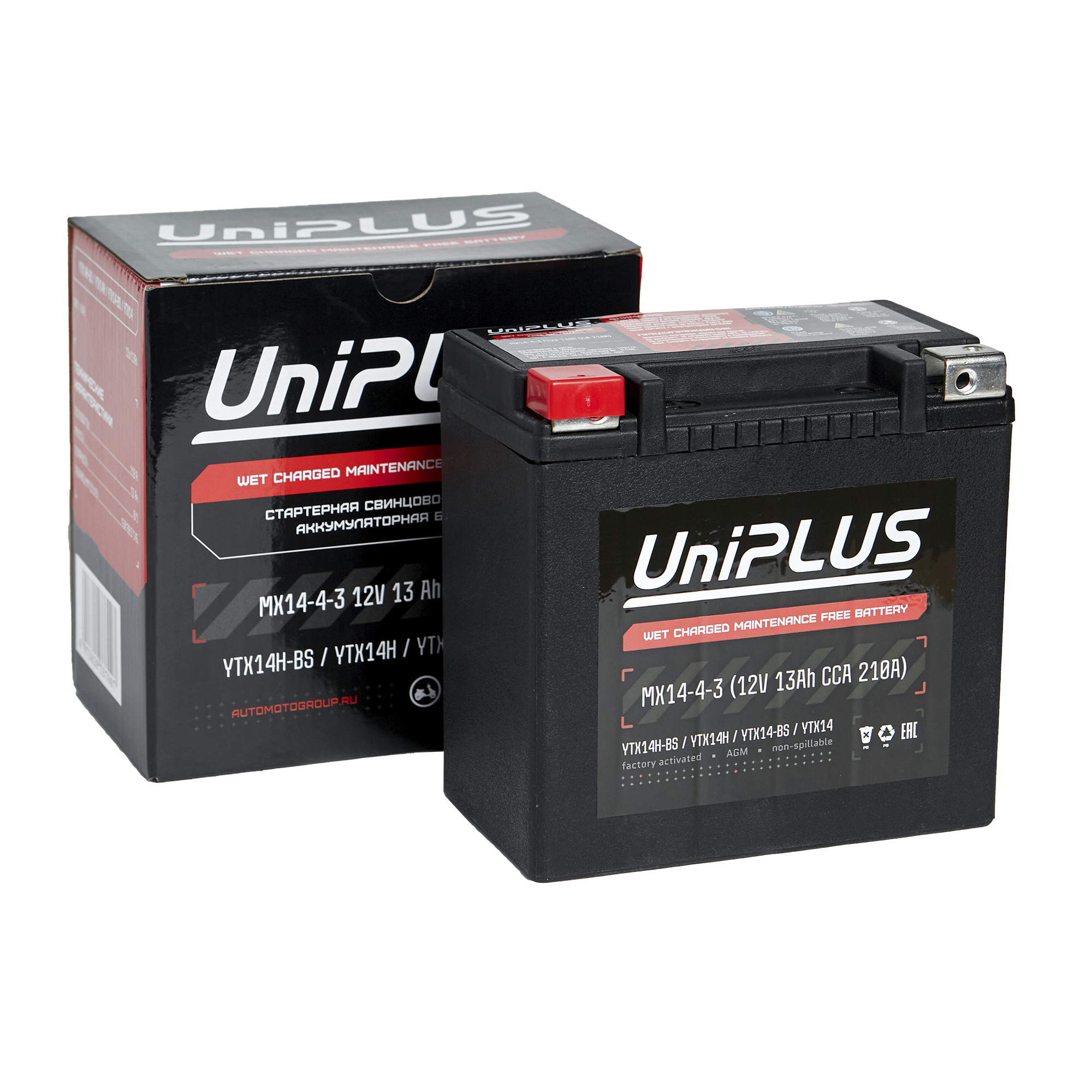 Мотоциклетная аккумуляторная батарея UniPLUS Power Sport MX14-4-3, 13 Ач, 1/0