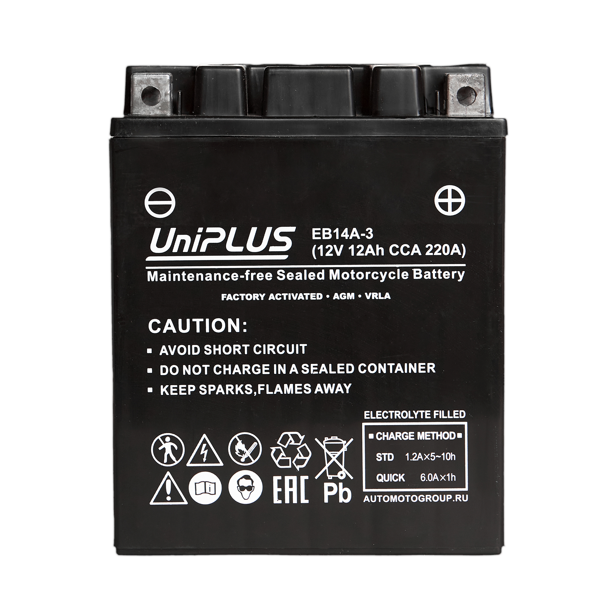 Мотоциклетная аккумуляторная батарея UniPLUS High Performance  EB14A-3, 12 Ач, 0/1