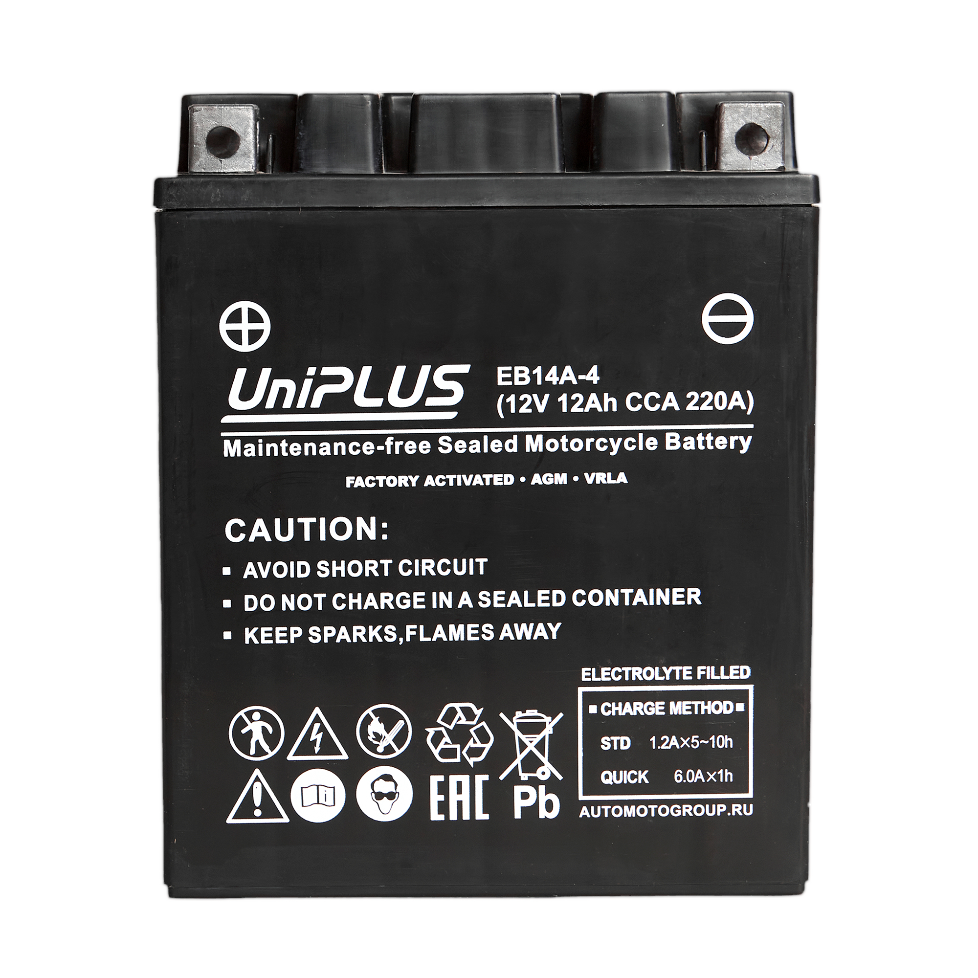 Мотоциклетная аккумуляторная батарея UniPLUS High Performance  EB14A-4, 12 Ач, 1/0