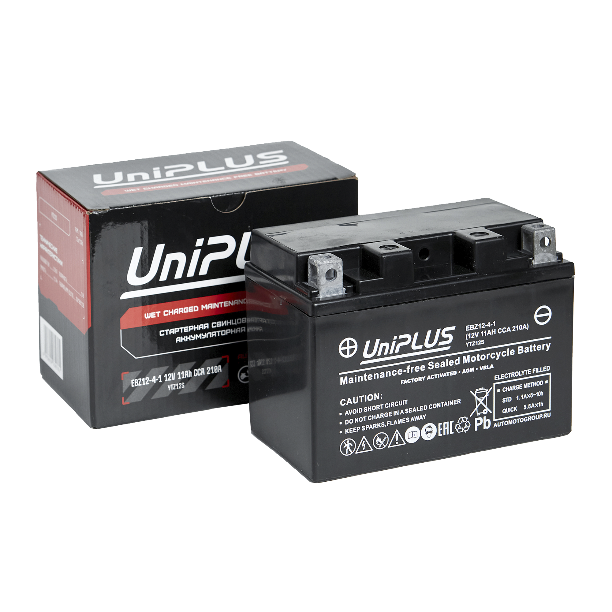 Мотоциклетная аккумуляторная батарея UniPLUS High Performance EBZ12-4-1, 11 Ач, 1/0