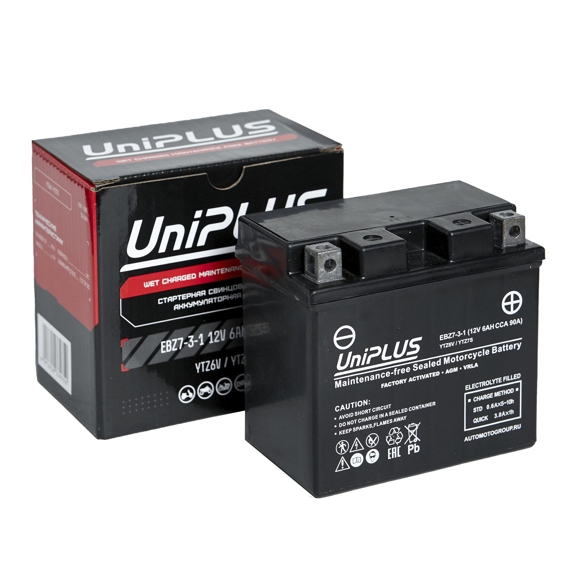 Мотоциклетная аккумуляторная батарея UniPLUS High Performance  EBZ7-3-1, 6 Ач, 0/1