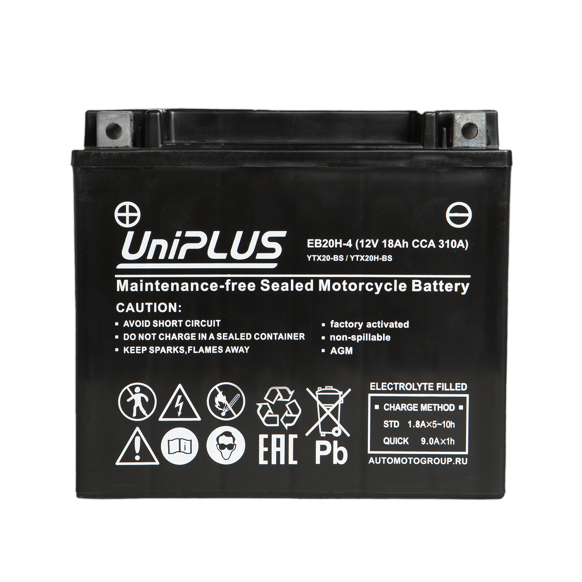 Мотоциклетная аккумуляторная батарея UniPLUS High Performance EB20H-4, 18 Ач, 1/0