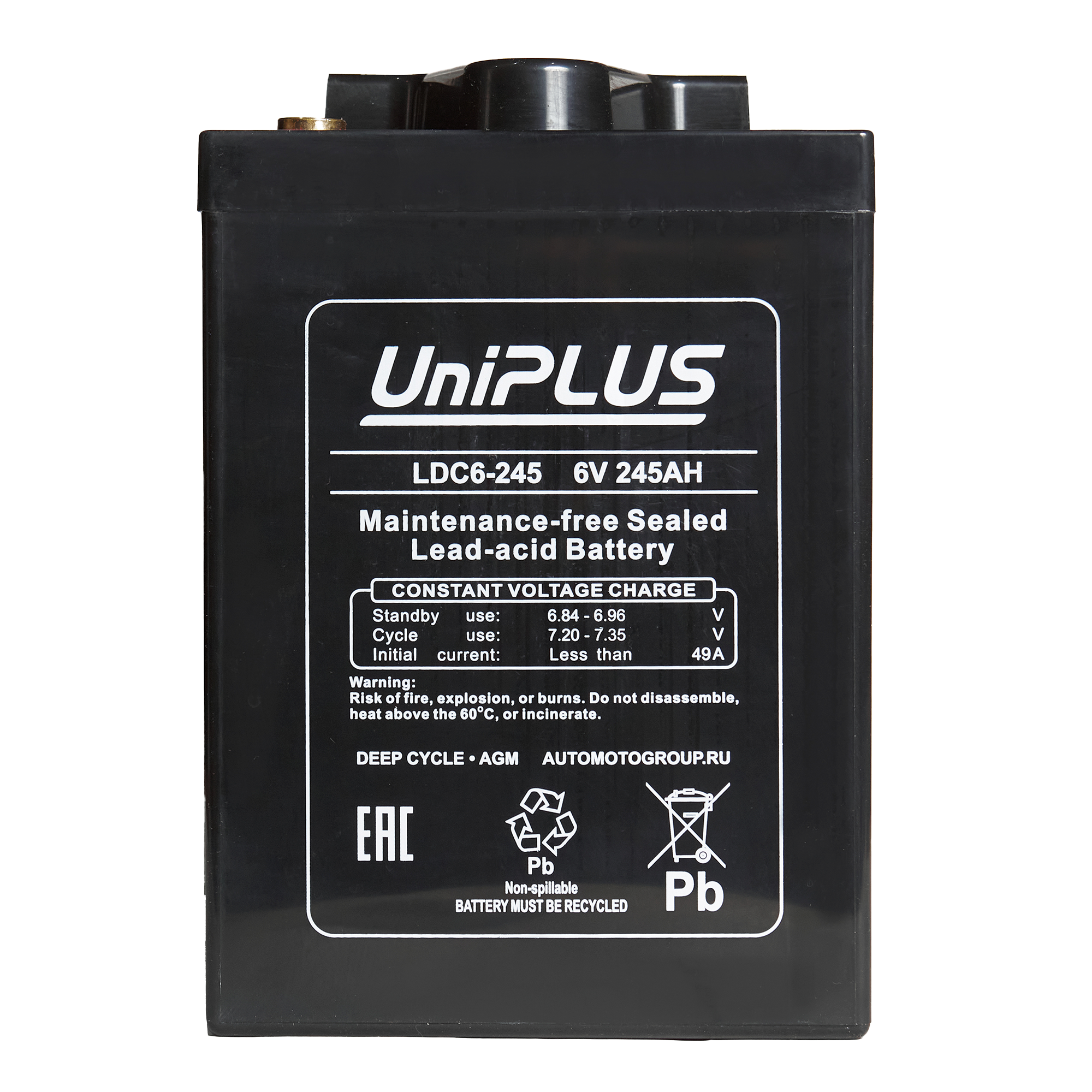 Тяговая аккумуляторная батарея UniPLUS Deep Cycle AGM LDC6-245, 245 Ач